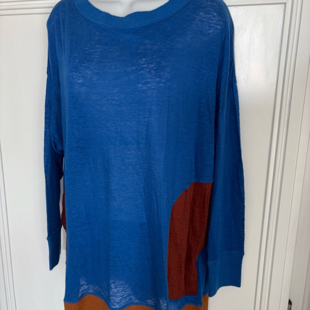 TSUMORI CHISATO Sweater Linen Sz 2(Approx. M)  Blue Brown Pockets Great